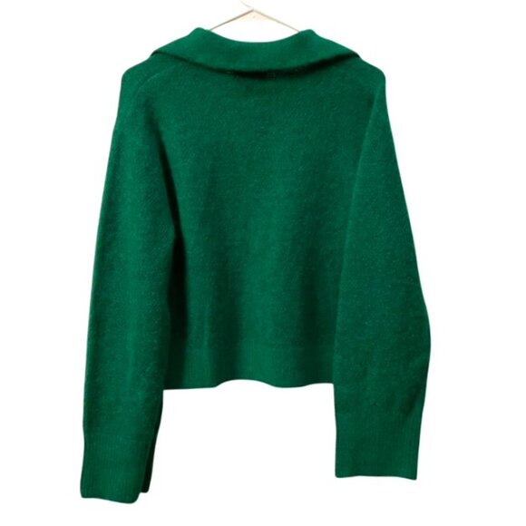 & Other Stories V-Neck Collared Wool Blend Sweater Green Size Small Preppy - Picture 2 of 12